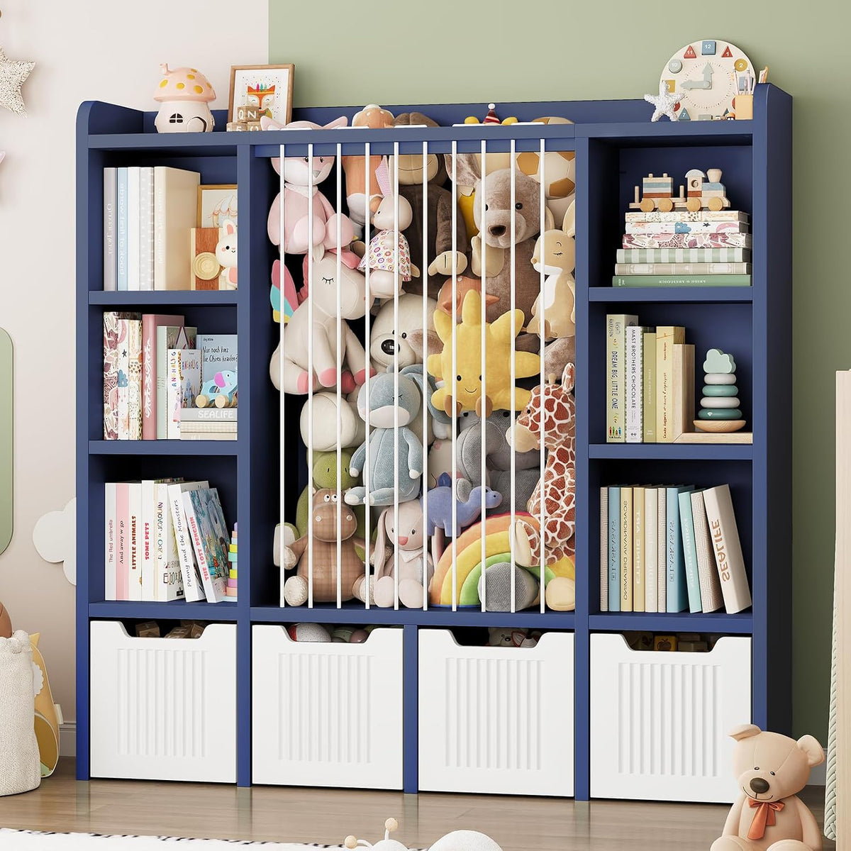 3-in-1 Toy & Stuffed Animal Storage, 4 Movable Toy Chest, White
