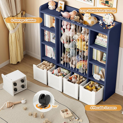 3-in-1 Toy & Stuffed Animal Storage, 4 Movable Toy Chest, White