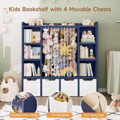 3-in-1 Toy & Stuffed Animal Storage, 4 Movable Toy Chest, White