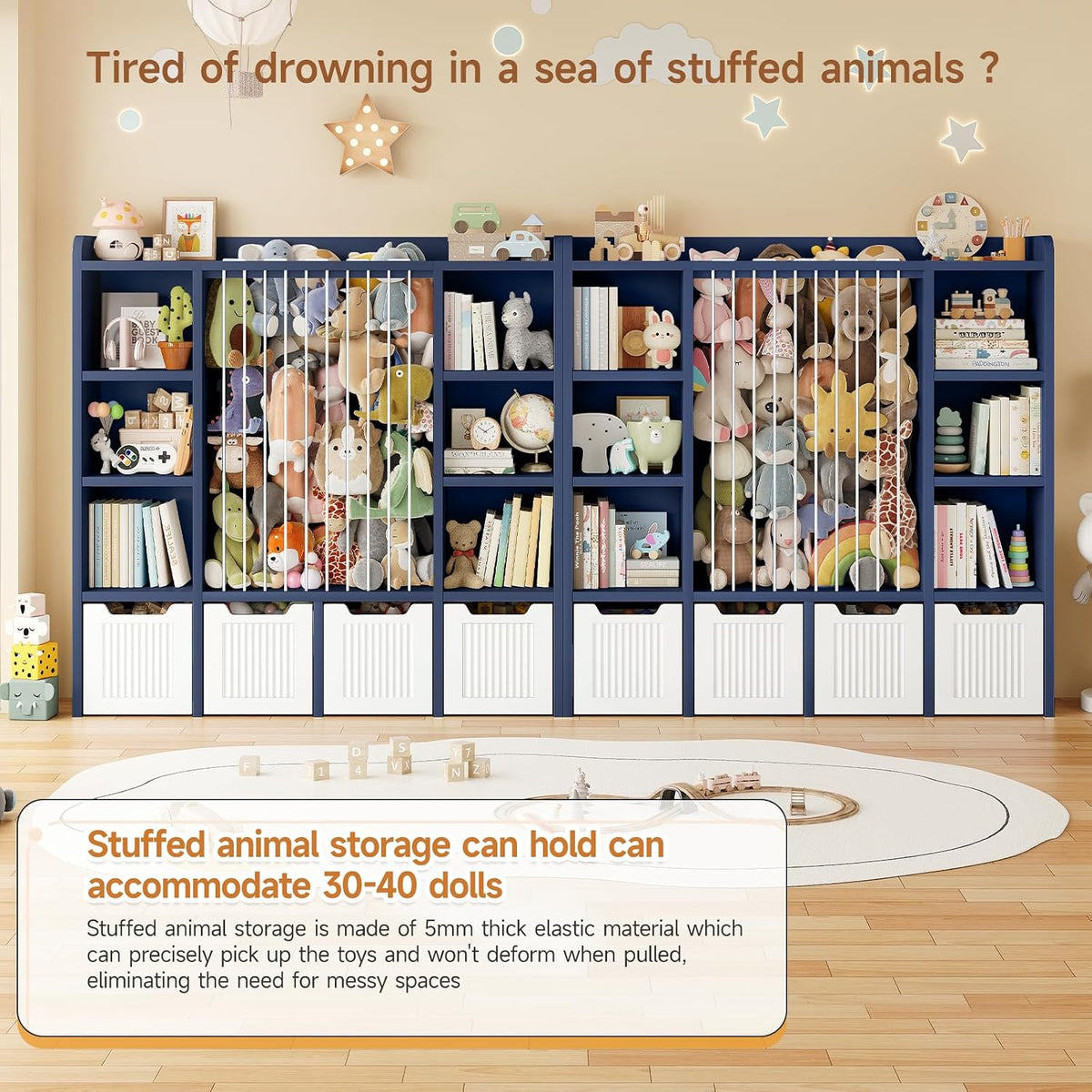 3-in-1 Toy & Stuffed Animal Storage, 4 Movable Toy Chest, White
