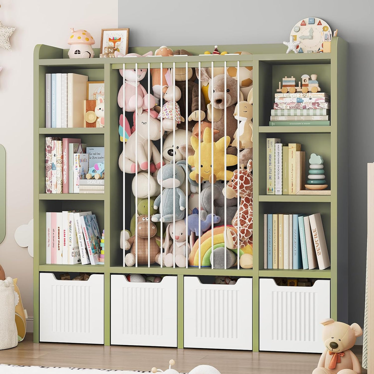 3-in-1 Toy & Stuffed Animal Storage, 4 Movable Toy Chest, White