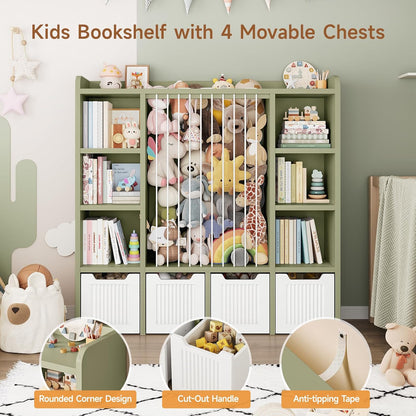3-in-1 Toy & Stuffed Animal Storage, 4 Movable Toy Chest, White