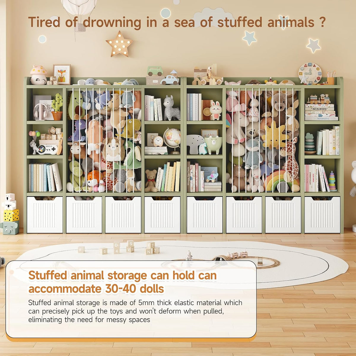3-in-1 Toy & Stuffed Animal Storage, 4 Movable Toy Chest, White