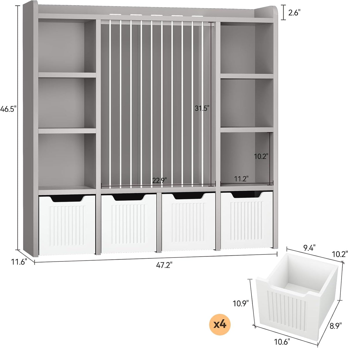 3-in-1 Toy & Stuffed Animal Storage, 4 Movable Toy Chest, White