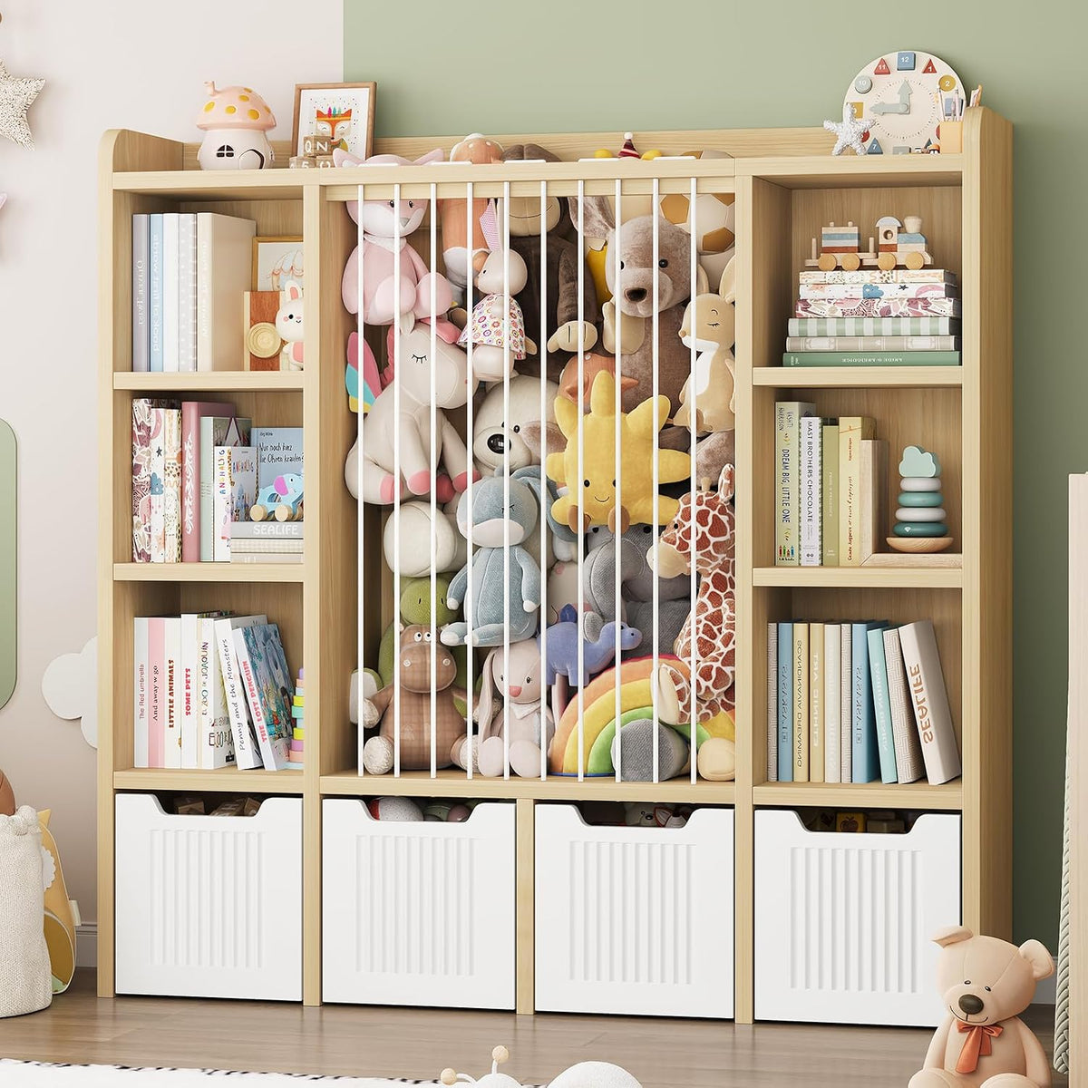 3-in-1 Toy & Stuffed Animal Storage, 4 Movable Toy Chest, White