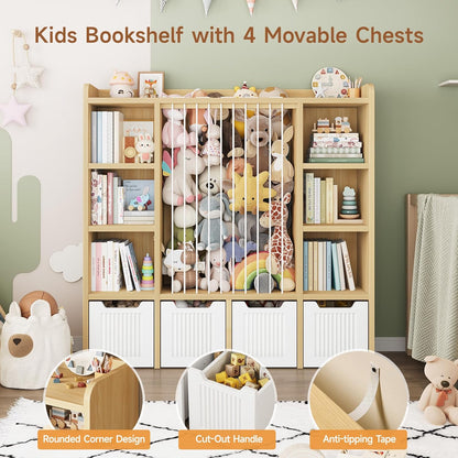 3-in-1 Toy & Stuffed Animal Storage, 4 Movable Toy Chest, White