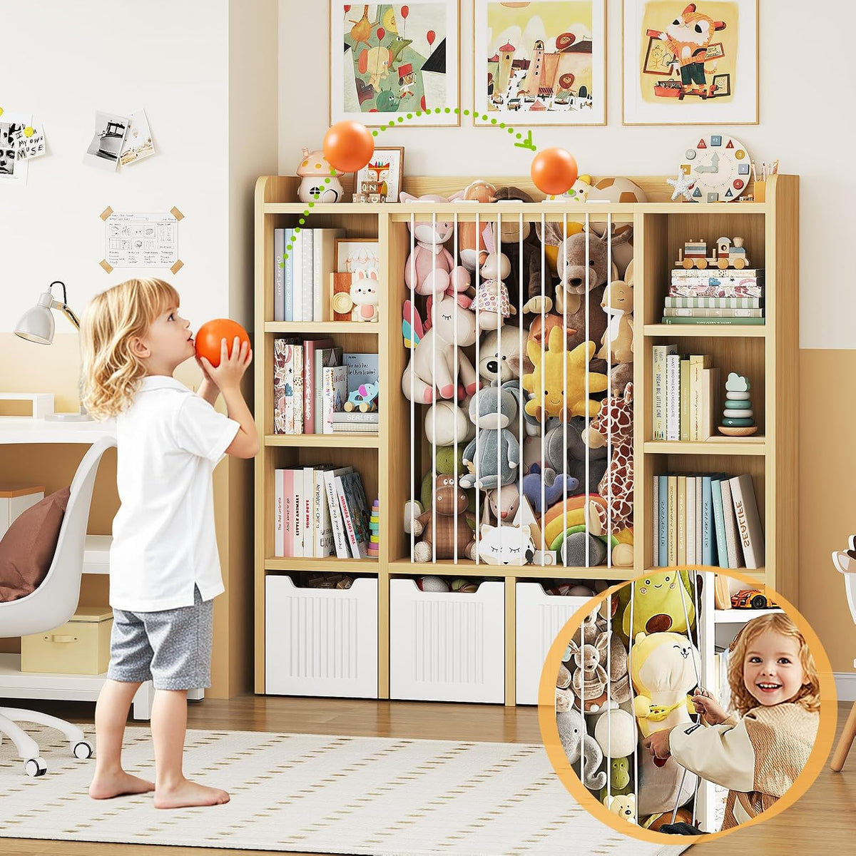 3-in-1 Toy & Stuffed Animal Storage, 4 Movable Toy Chest, White