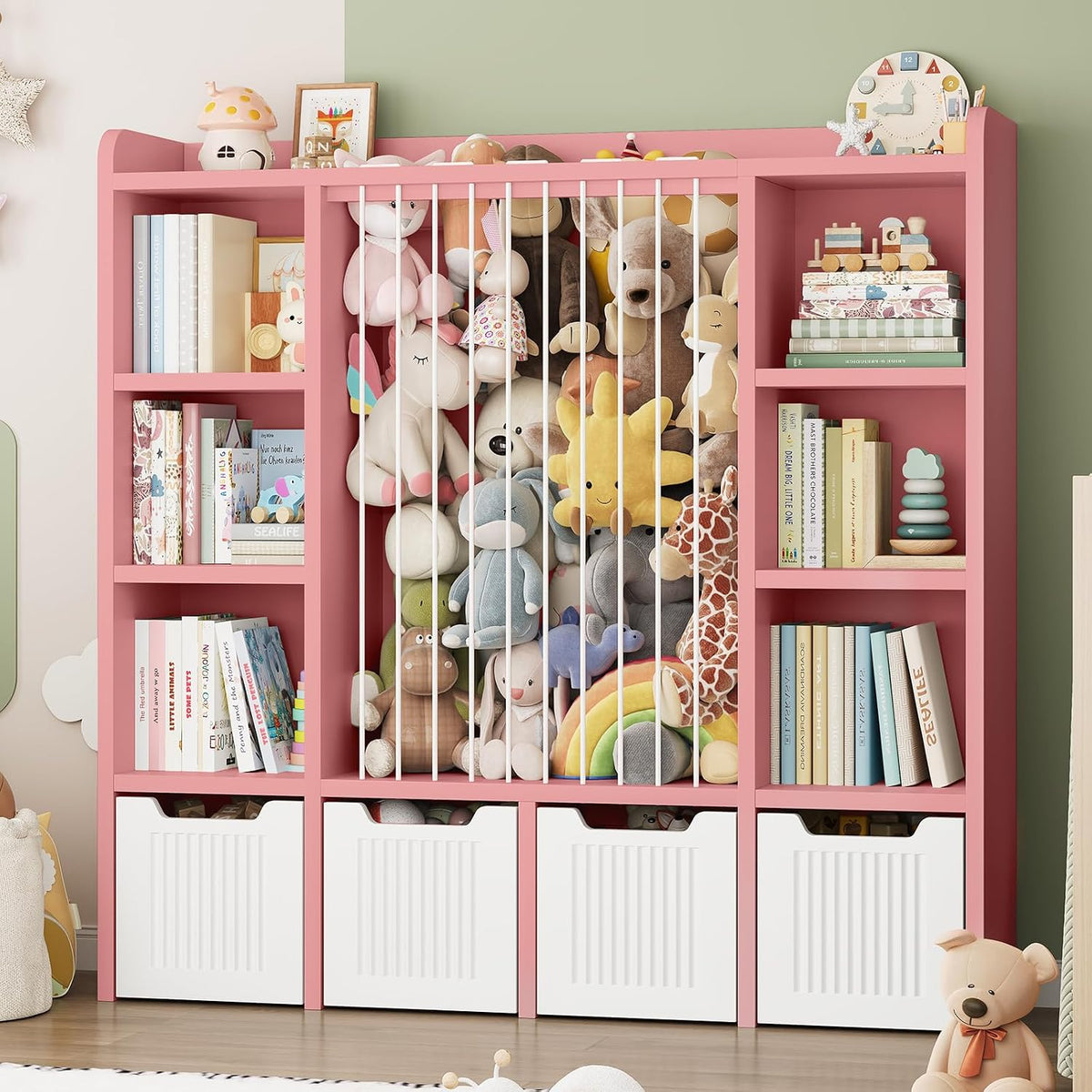 3-in-1 Toy & Stuffed Animal Storage, 4 Movable Toy Chest, White
