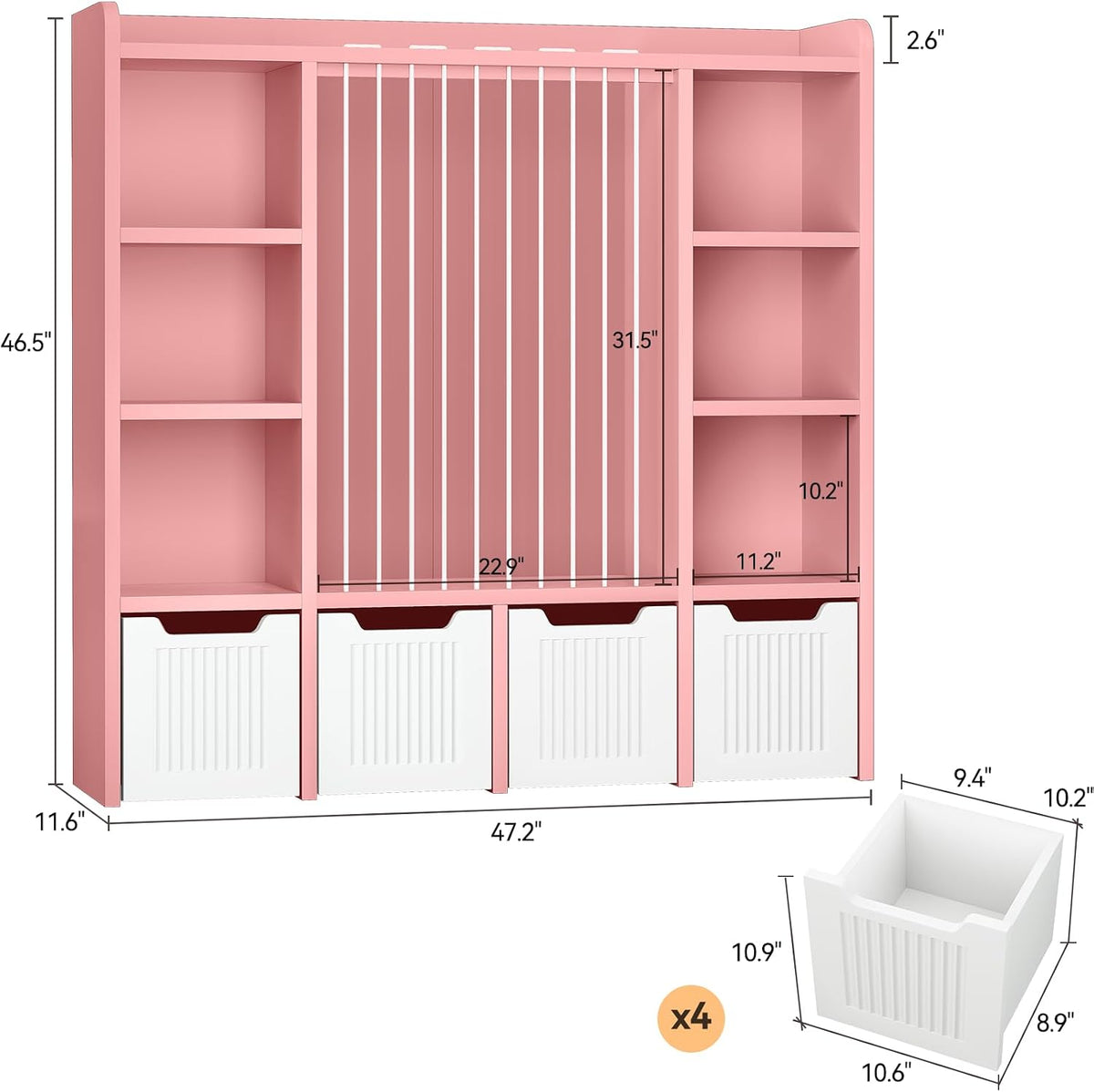 3-in-1 Toy & Stuffed Animal Storage, 4 Movable Toy Chest, White