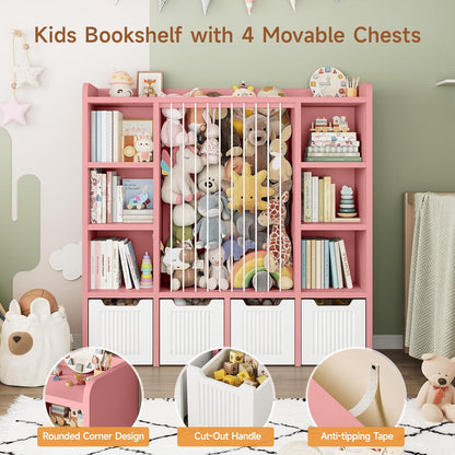 3-in-1 Toy & Stuffed Animal Storage, 4 Movable Toy Chest, White