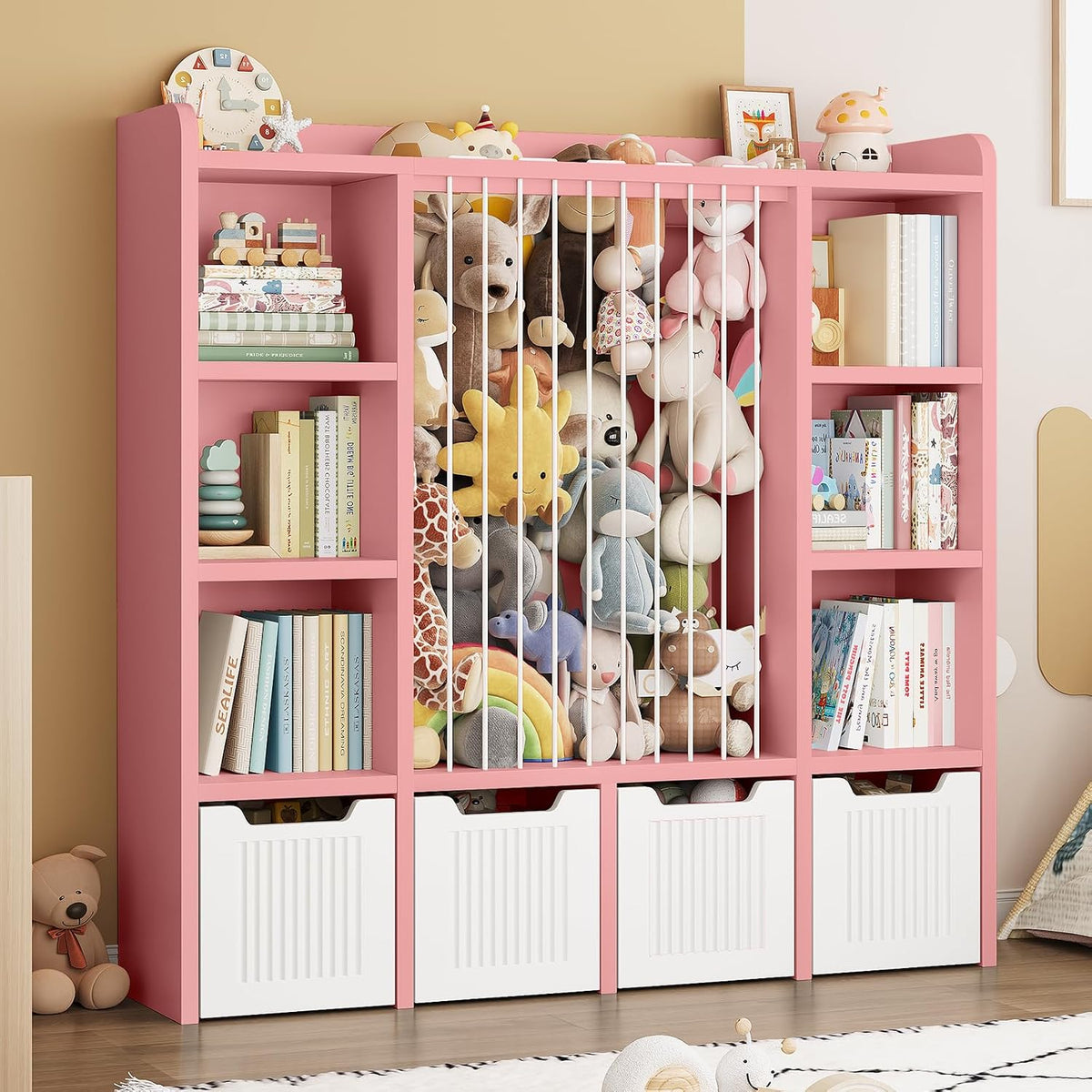 3-in-1 Toy & Stuffed Animal Storage, 4 Movable Toy Chest, White