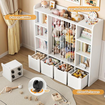 3-in-1 Toy & Stuffed Animal Storage, 4 Movable Toy Chest, White