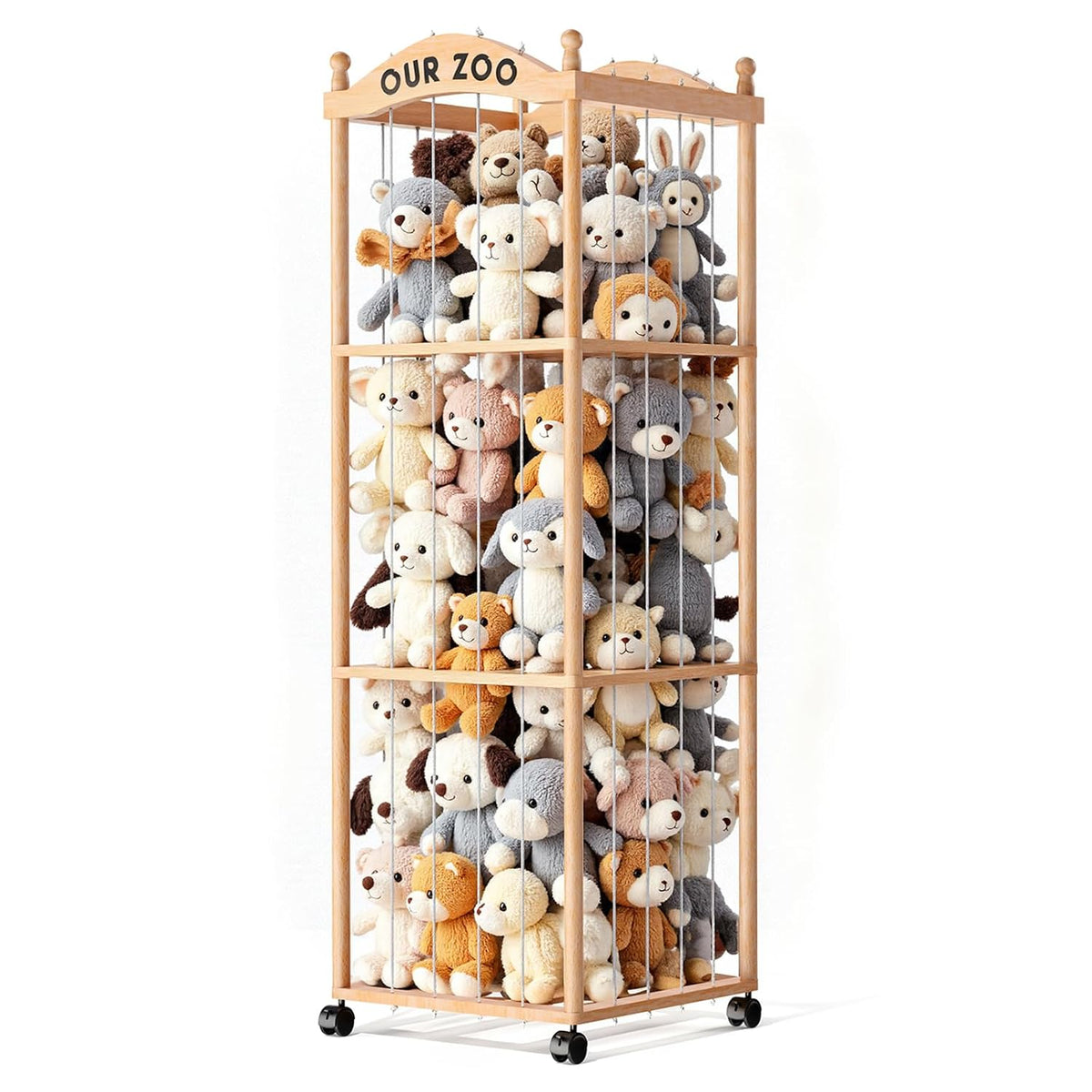 Stuffed Animal Storage Zoo Tower,54" Large Capacity Wooden Toy Organizer