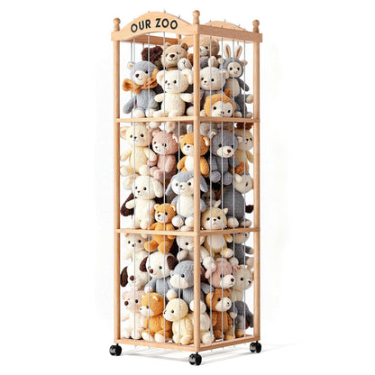 Stuffed Animal Storage Zoo Tower,54" Large Capacity Wooden Toy Organizer