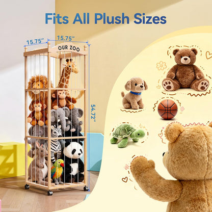 Stuffed Animal Storage Zoo Tower,54" Large Capacity Wooden Toy Organizer
