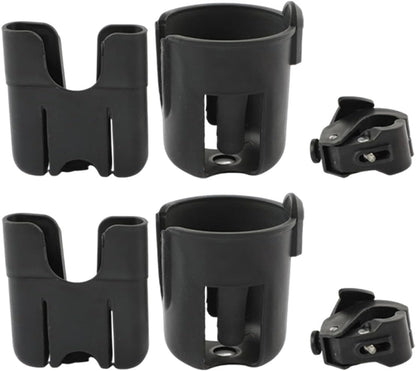 2pcs 2-in-1 Stroller Cup Holder and Phone Holder Black Pushchair Drink Organizer with Grocery Cart and Scooter Water Bottle for Travel Gear