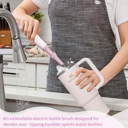 Electric Baby Bottle Brush Cleaner with Extended Handle & Drying Holder, Baby Bottle Brush Set with Silicone Bottle/Nipple/Crevice/Brush,Straw Cleaner,Lifesaver Automatic Bottle Cleaner,Gray