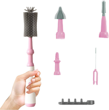 Electric Baby Bottle Brush Cleaner with Extended Handle & Drying Holder, Baby Bottle Brush Set with Silicone Bottle/Nipple/Crevice/Brush,Straw Cleaner,Lifesaver Automatic Bottle Cleaner,Gray
