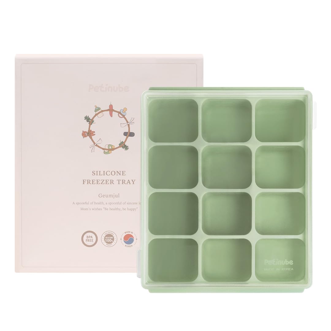 Baby Food Storage Silicone Cubes with Clip-On Lid Freezer Tray Baby Food Soups Purees Ice Easy and Safe Design Made in Korea (12 Ocean Blue)