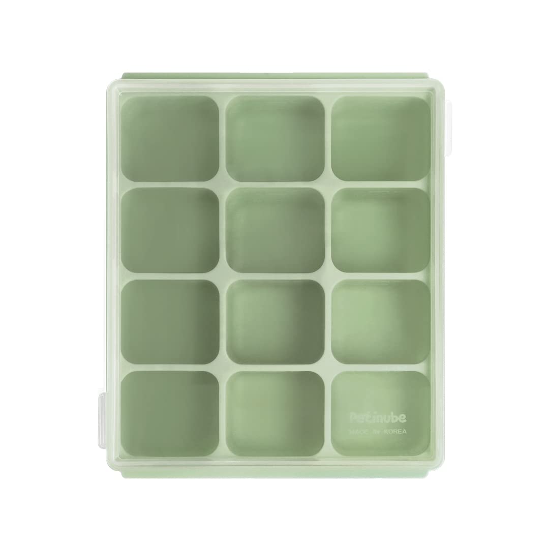 Baby Food Storage Silicone Cubes with Clip-On Lid Freezer Tray Baby Food Soups Purees Ice Easy and Safe Design Made in Korea (12 Ocean Blue)
