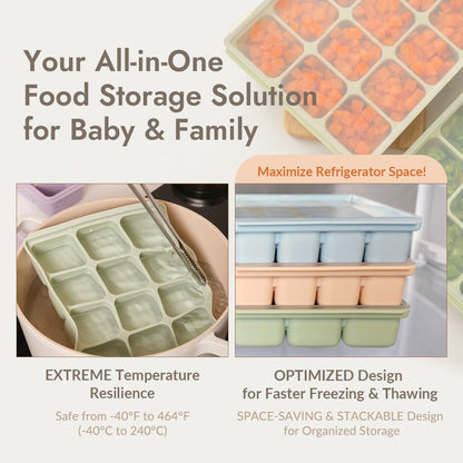 Baby Food Storage Silicone Cubes with Clip-On Lid Freezer Tray Baby Food Soups Purees Ice Easy and Safe Design Made in Korea (12 Ocean Blue)