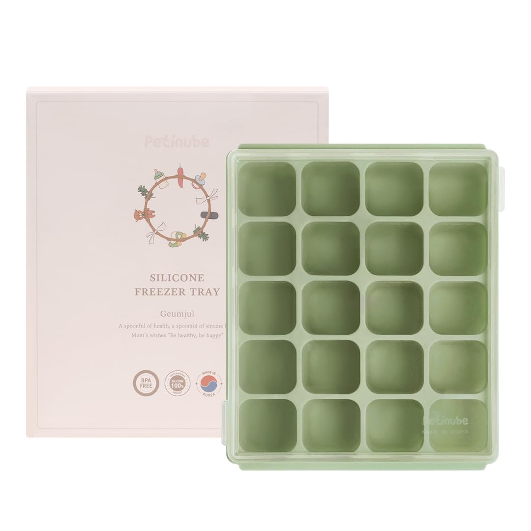 Baby Food Storage Silicone Cubes with Clip-On Lid Freezer Tray Baby Food Soups Purees Ice Easy and Safe Design Made in Korea (12 Ocean Blue)