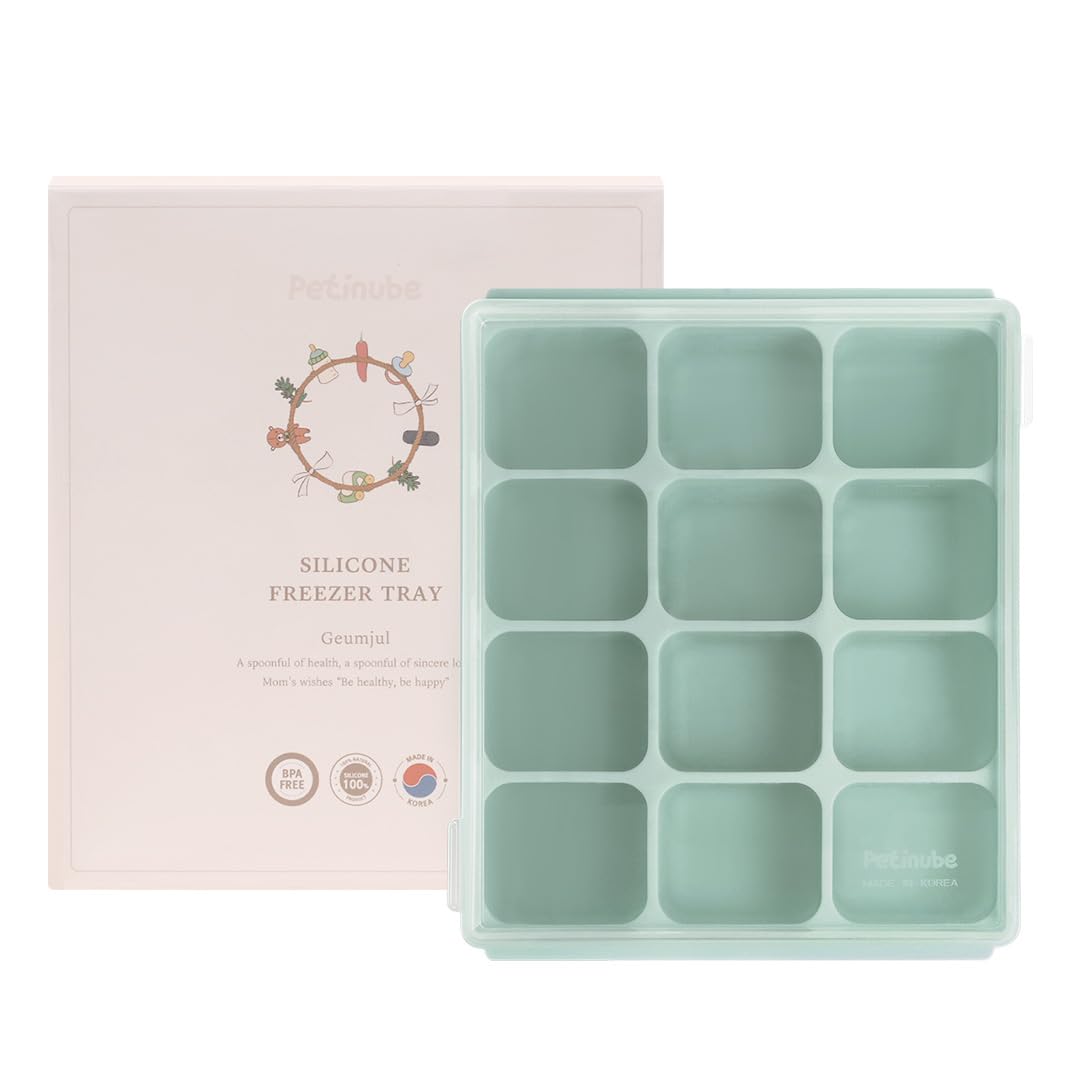 Baby Food Storage Silicone Cubes with Clip-On Lid Freezer Tray Baby Food Soups Purees Ice Easy and Safe Design Made in Korea (12 Ocean Blue)
