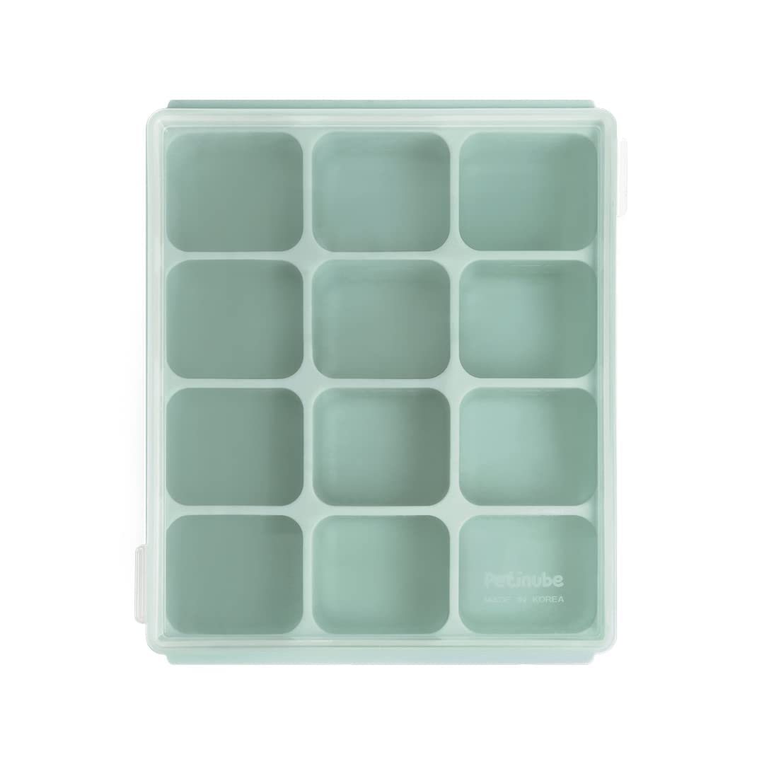 Baby Food Storage Silicone Cubes with Clip-On Lid Freezer Tray Baby Food Soups Purees Ice Easy and Safe Design Made in Korea (12 Ocean Blue)