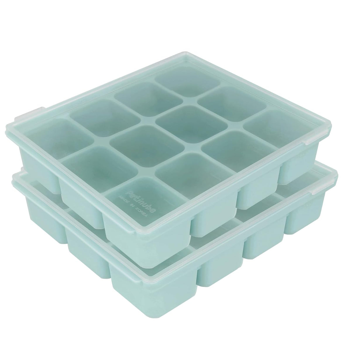 Baby Food Storage Silicone Cubes with Clip-On Lid Freezer Tray Baby Food Soups Purees Ice Easy and Safe Design Made in Korea (12 Ocean Blue)