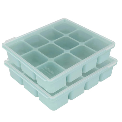 Baby Food Storage Silicone Cubes with Clip-On Lid Freezer Tray Baby Food Soups Purees Ice Easy and Safe Design Made in Korea (12 Ocean Blue)