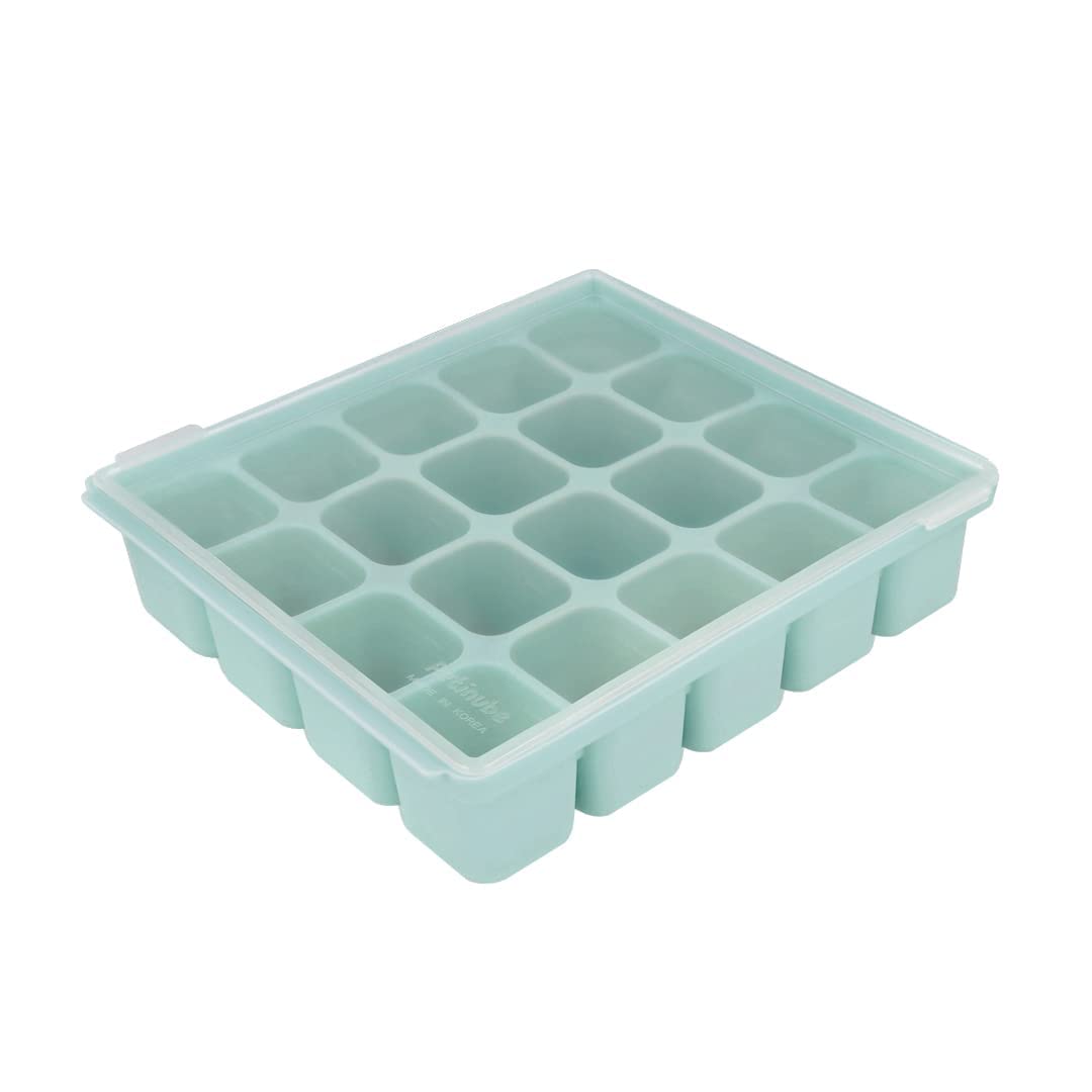 Baby Food Storage Silicone Cubes with Clip-On Lid Freezer Tray Baby Food Soups Purees Ice Easy and Safe Design Made in Korea (12 Ocean Blue)