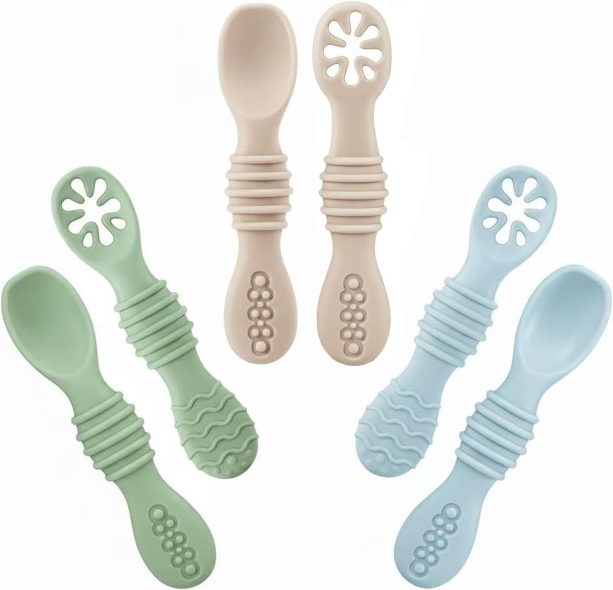 Set of 3 Silicone Baby Bibs & 6 Pack Silicone Baby Spoons