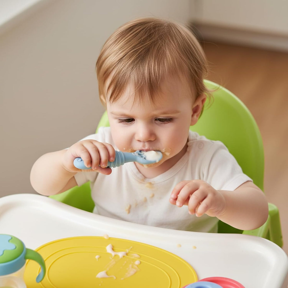 Set of 3 Silicone Baby Bibs & 6 Pack Silicone Baby Spoons