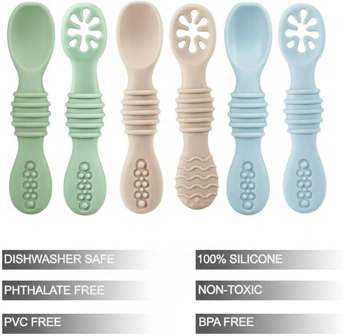 Set of 3 Silicone Baby Bibs & 6 Pack Silicone Baby Spoons