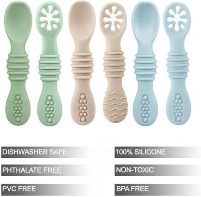 Set of 3 Silicone Baby Bibs & 6 Pack Silicone Baby Spoons