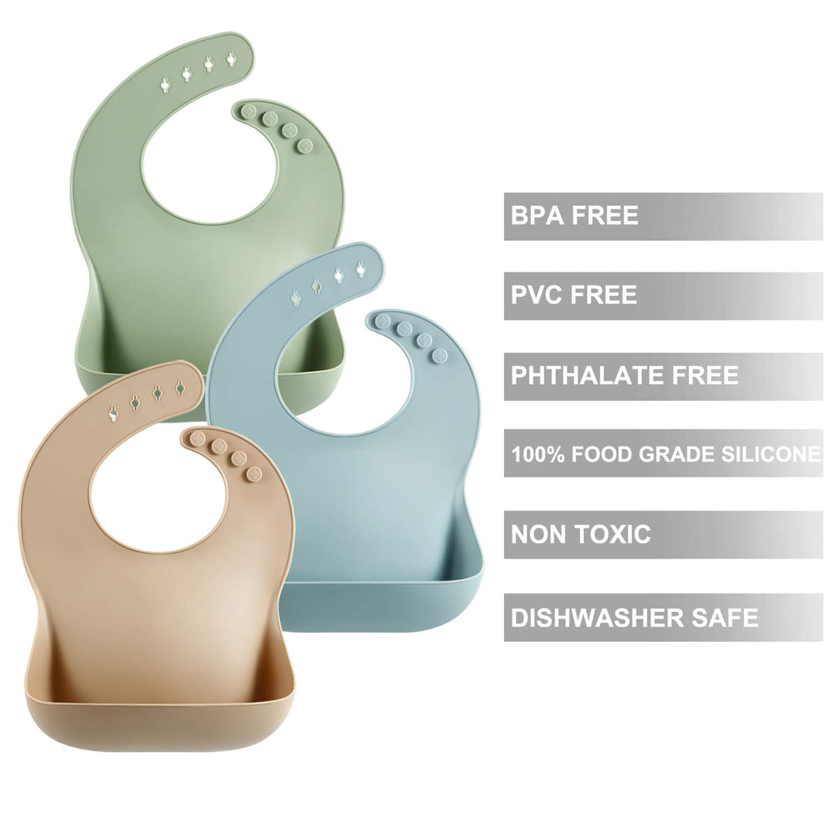 Set of 3 Silicone Baby Bibs & 6 Pack Silicone Baby Spoons