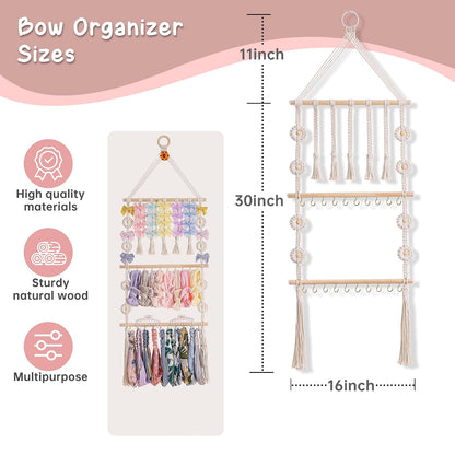 Bow Holder for Girls Hair Bows - Bow Organizer for Girls, Wall-Mounted Baby Headband Organizer, Headband Holder for Baby Girl