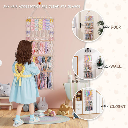 Bow Holder for Girls Hair Bows - Bow Organizer for Girls, Wall-Mounted Baby Headband Organizer, Headband Holder for Baby Girl