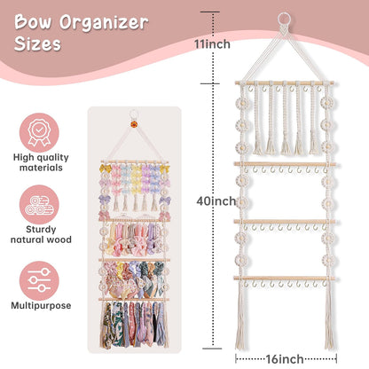Bow Holder for Girls Hair Bows - Bow Organizer for Girls, Wall-Mounted Baby Headband Organizer, Headband Holder for Baby Girl