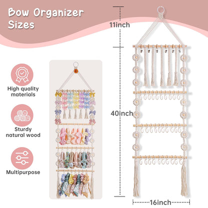 Bow Holder for Girls Hair Bows - Bow Organizer for Girls, Wall-Mounted Baby Headband Organizer, Headband Holder for Baby Girl