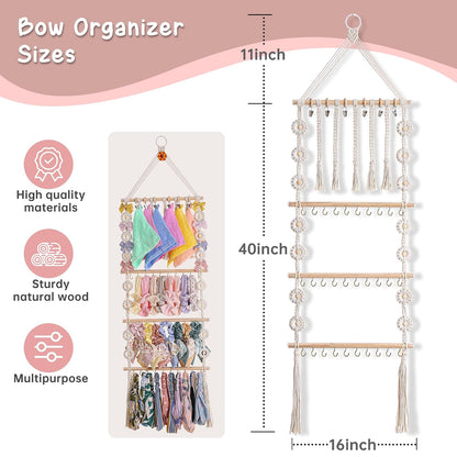 Bow Holder for Girls Hair Bows - Bow Organizer for Girls, Wall-Mounted Baby Headband Organizer, Headband Holder for Baby Girl