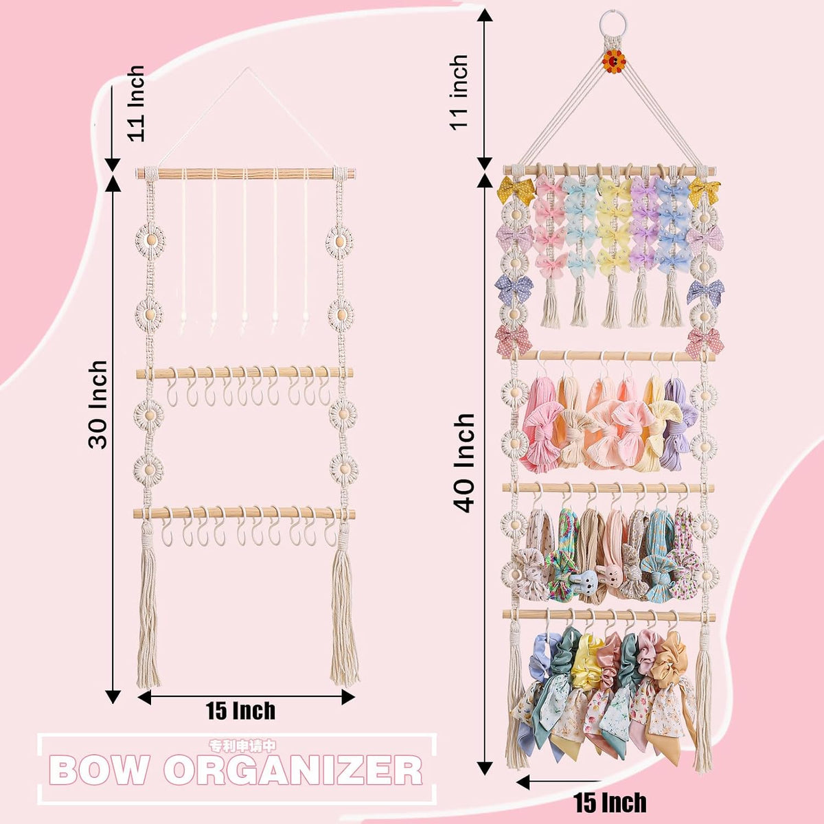 Bow Holder for Girls Hair Bows - Bow Organizer for Girls, Wall-Mounted Baby Headband Organizer, Headband Holder for Baby Girl