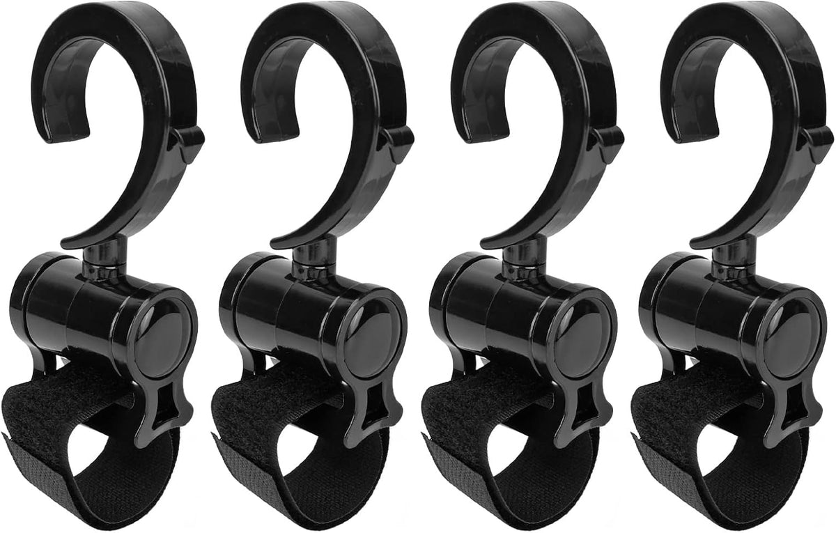4Pcs Stroller Hooks Baby Carriage, Multifunctional Stroller Hooks for Hanging Shopping Bags Backpack, 360° Rotatable Universal Hook Clips to Hang Purse Bag