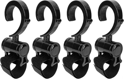 4Pcs Stroller Hooks Baby Carriage, Multifunctional Stroller Hooks for Hanging Shopping Bags Backpack, 360° Rotatable Universal Hook Clips to Hang Purse Bag