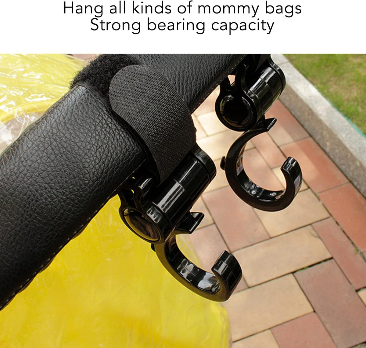 4Pcs Stroller Hooks Baby Carriage, Multifunctional Stroller Hooks for Hanging Shopping Bags Backpack, 360° Rotatable Universal Hook Clips to Hang Purse Bag