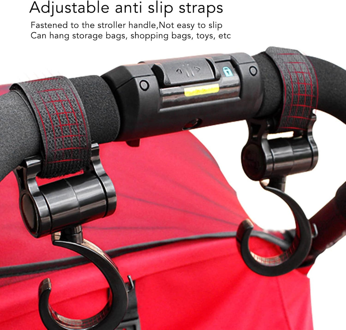 4Pcs Stroller Hooks Baby Carriage, Multifunctional Stroller Hooks for Hanging Shopping Bags Backpack, 360° Rotatable Universal Hook Clips to Hang Purse Bag