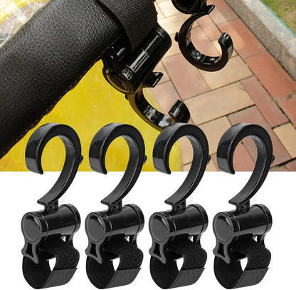 4Pcs Stroller Hooks Baby Carriage, Multifunctional Stroller Hooks for Hanging Shopping Bags Backpack, 360° Rotatable Universal Hook Clips to Hang Purse Bag