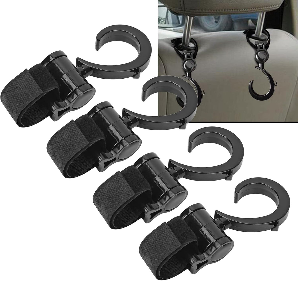 4Pcs Stroller Hooks Baby Carriage, Multifunctional Stroller Hooks for Hanging Shopping Bags Backpack, 360° Rotatable Universal Hook Clips to Hang Purse Bag