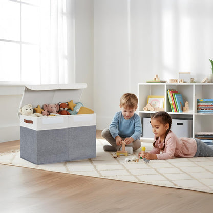Large Toy Storage Box, Toy Storage Bins with Lid (Grey & White)