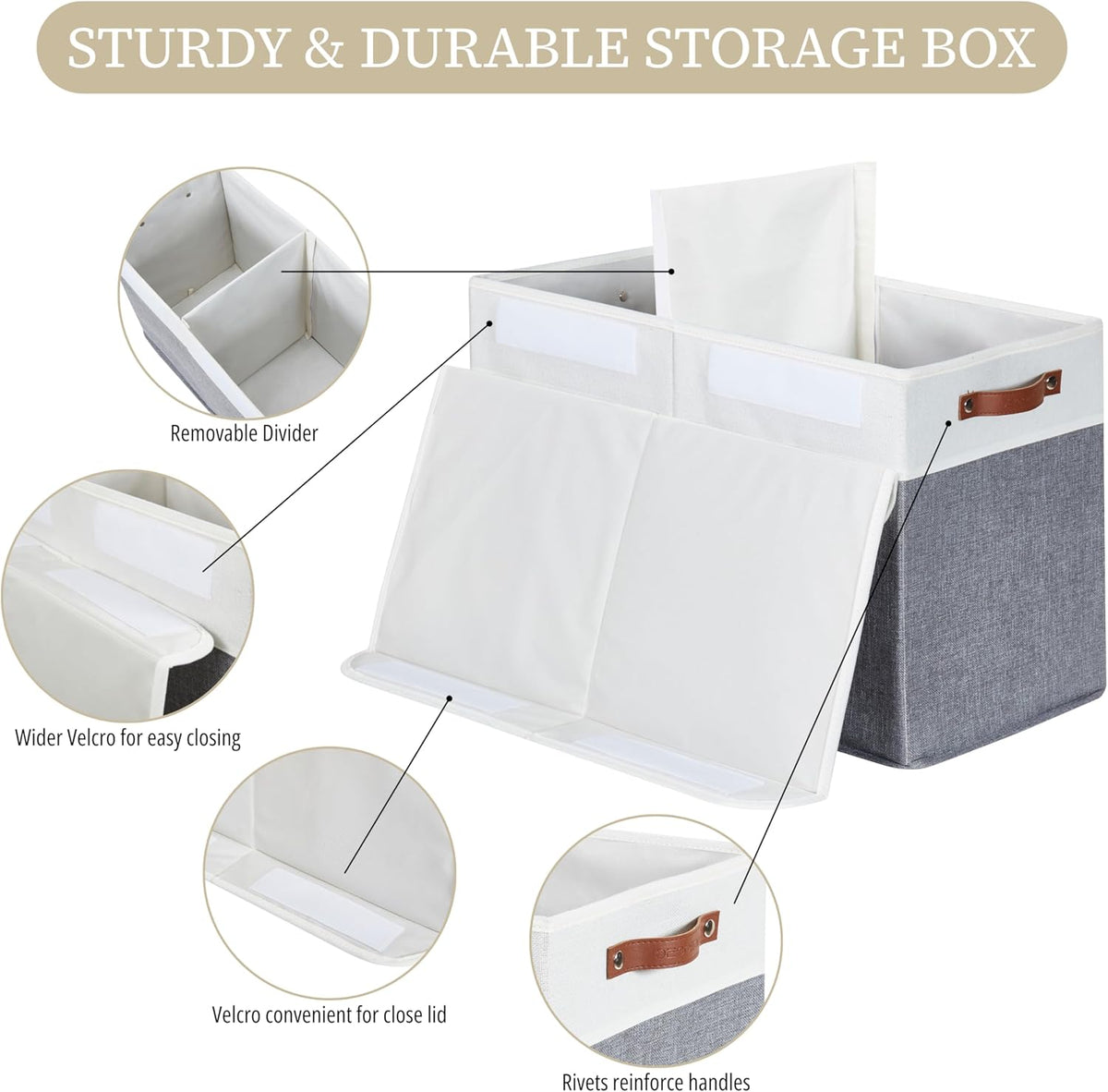 Large Toy Storage Box, Toy Storage Bins with Lid (Grey & White)